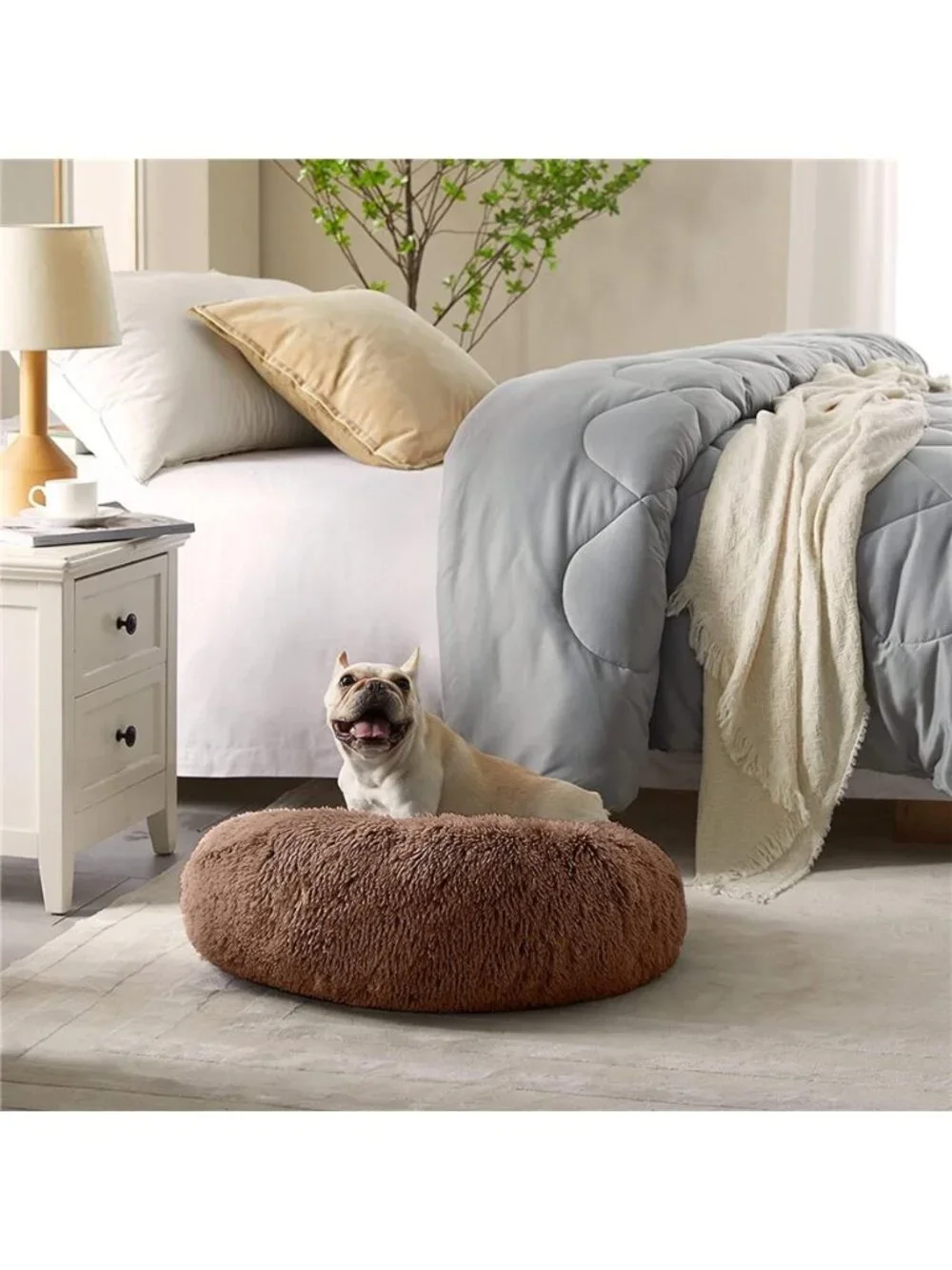 Calming Donut Dog Bed Anti-Anxiety Self Warming Cozy Soft Plush 20